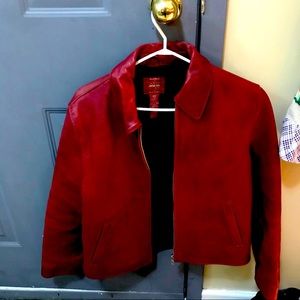 Gorgeous heavy red leather jacket for women. From the Gap circa 1994.